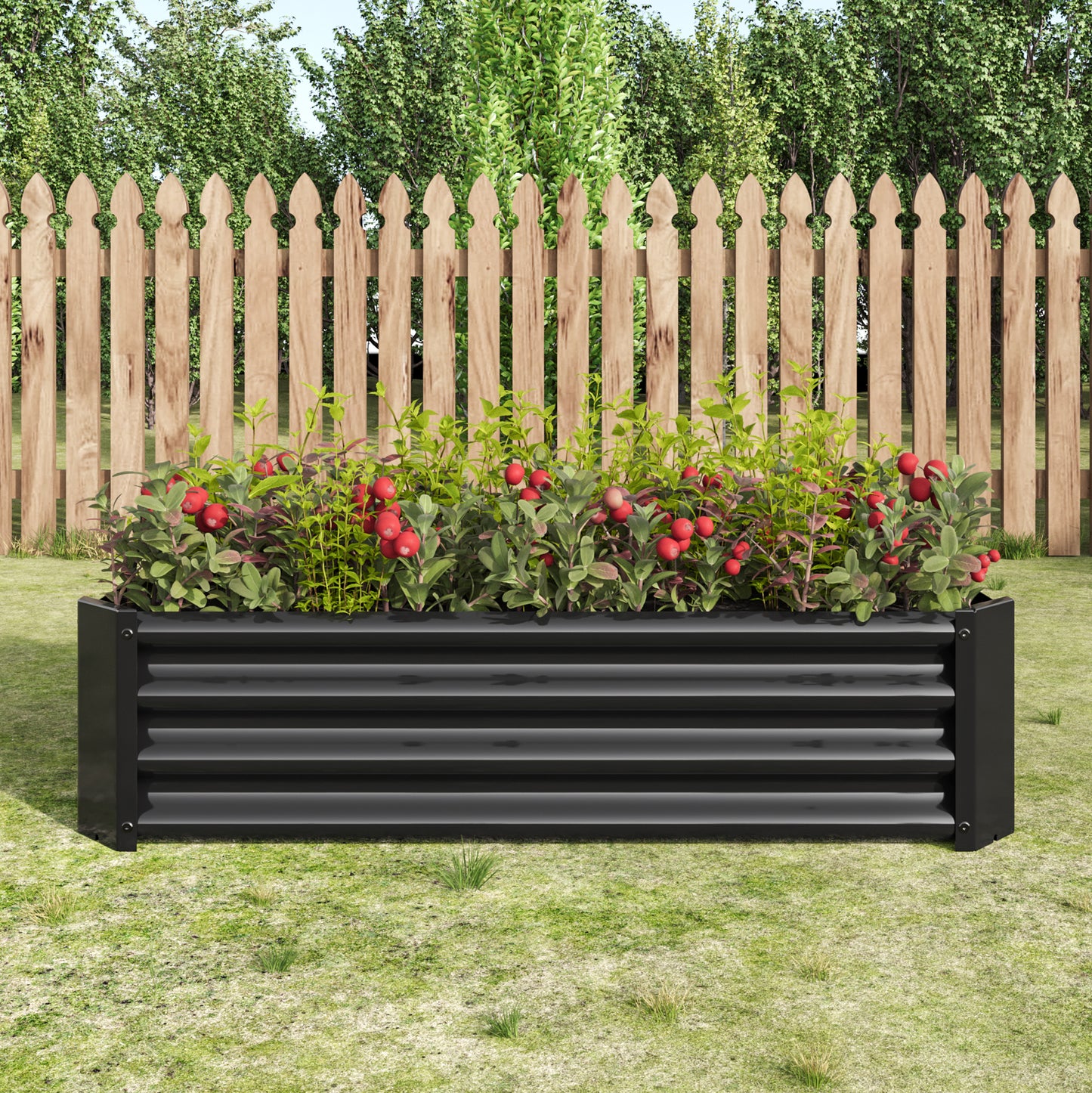 Black 4×2×1ft Metal Raised Garden Bed, Rectangle Raised Planter for Flowers Plants, Vegetables Herb