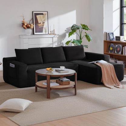 96.9' Cloud Sectional Couch with L-Shape Chaise,Modern Modular Sofa with Deep Seat, Upholstered Couches for Living Room Bedroom,No Assembly Required, (Corduroy Fabric),Black