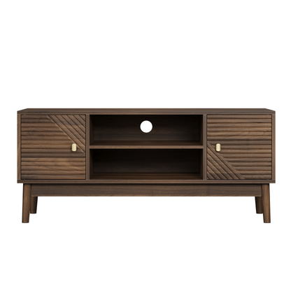 Mid-Century Modern TV Stand for 32/45 inch TV, Walnut MDF Entertainment Center with Storage, 43.31 inch Media Console Table for Living Room and Bedroom