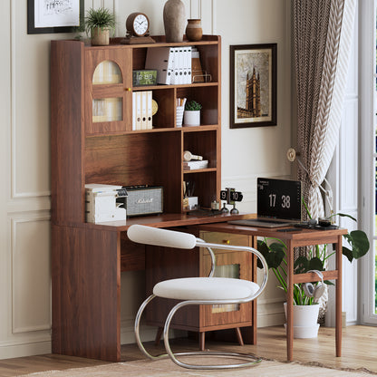 Computer Desk with 90 Degree Rotating Desktop, 43x70 Inch Office Desk with Storage Drawer and Cabinets, Gaming Desk with Shelves, Writing Desk for Study, Work Desk for Home (Old SKU:N733P279101D)