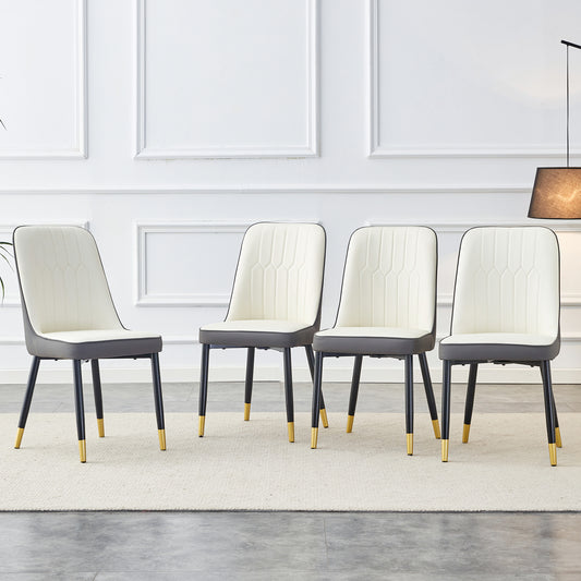 A modern dining chair with a white dark gray dual tone PU leather backrest and black metal legs, suitable for kitchens, bedrooms, and offices. A set of 4 pieces (white+dark gray+PU)C-007 W1151118960