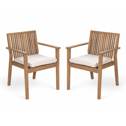 Patio Dining Chair Set of 2 - Sturdy Acacia Wood, Comfortable Waterproof Seating, 400 lbs Capacity, Brown Color Frame