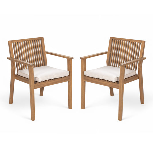 Patio Dining Chair Set of 2 - Sturdy Acacia Wood, Comfortable Waterproof Seating, 400 lbs Capacity, Brown Color Frame