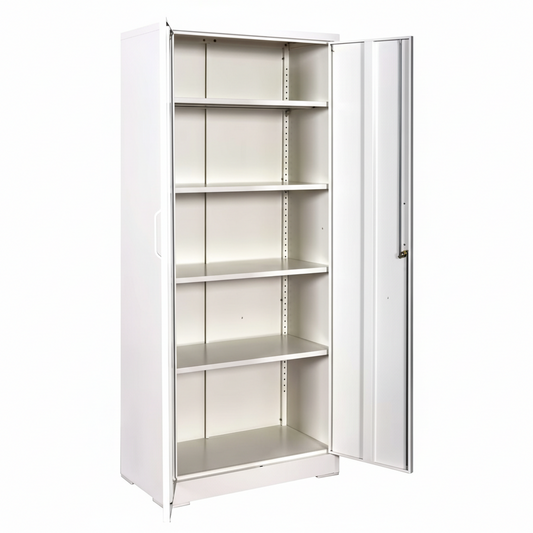 Ironclad 71' Cream White Metal Storage Cabinet with Locking Doors and 4 Adjustable Shelves, Heavy-Duty Steel for Garage, Laundry, Office or Warehouse