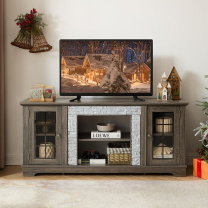 58' Modern TV Stand with 2-Door Storage, Faux Stone Media Console Cabinet, Grey Large Entertainment Center for Living Room
