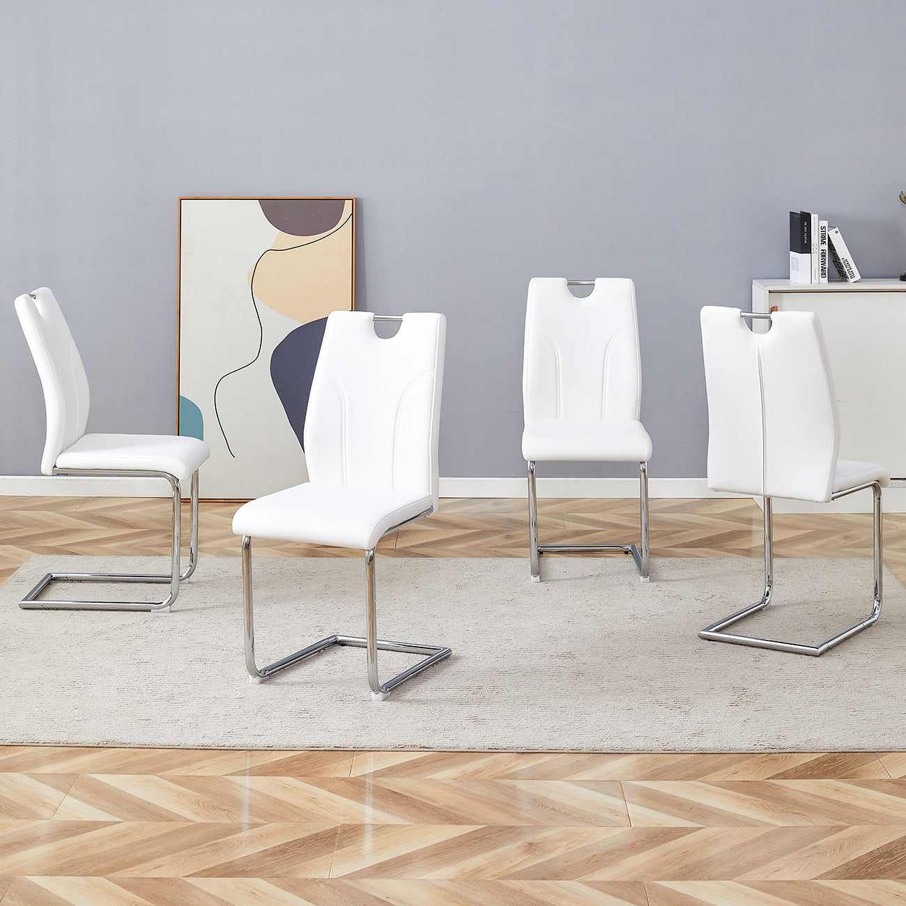 Modern Dining Chairs with Faux Leather Padded Seat Dining Living Room Chairs Upholstered Chair with Chrome Metal Legs Design for Kitchen, Living, Bedroom, Dining Room Side Chairs Set of 4