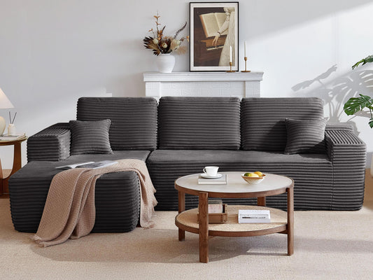 104' Cloud Sectional Sofa with L-Shape Chaise and Side Pockets , Modern Modular Design, Deep Seating, Upholstered Couch for Living Room/Bedroom, No Assembly Required (Plush Fabric), Grey, Left-facing
