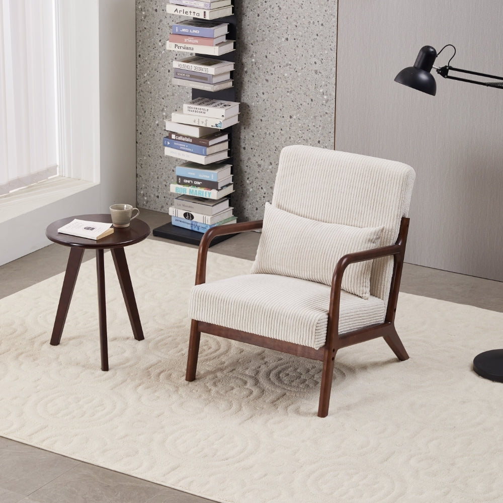 Mid-Century Modern Accent Chair&Coffee Table  Set,Vintage Luxury Style,  Leisure Chair(Beige)& coffee table  (Walnut-Tone), suitable for living rooms and bedroom relaxation areas