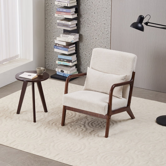 Mid-Century Modern Accent Chair&Coffee Table  Set,Vintage Luxury Style,  Leisure Chair(Beige)& coffee table  (Walnut-Tone), suitable for living rooms and bedroom relaxation areas