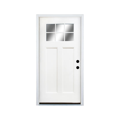 Fiberglass Entry Door, 36'' x 80' Door with Brickmould,4-9/16 Vinyl Frame,White Primed, Left Hand Inswing, Front Entry Knock-Down Door, 2-Panel Craftsman, 6-Lite Low-E Glass