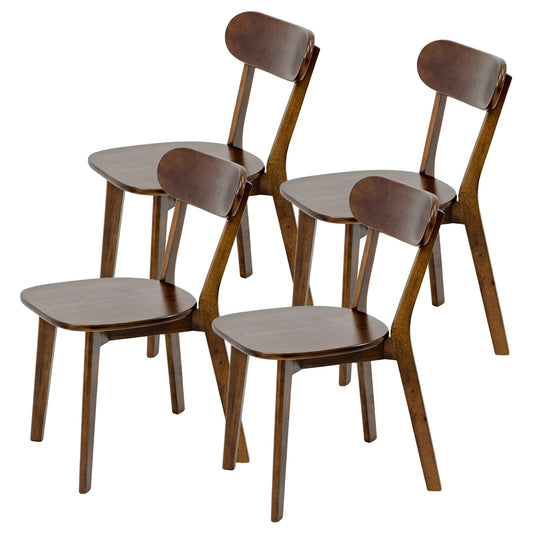 100% Natural Solid Wood Dining Chairs, Mid Century Modern Dining Chairs with Curved Backrest, Kitchen Chair with Adjustable Foot Pads for Dining Room, Kitchen, Living Room, Study, (4PK, Walnut)