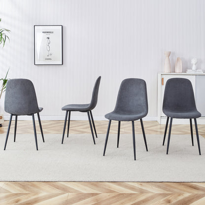 A set of 4 modern dining chairs, made of dark gray linen fabric, with a fully assembled backrest, easy to assemble, sturdy metal legs, and anti slip feet, suitable for kitchens . W115164380