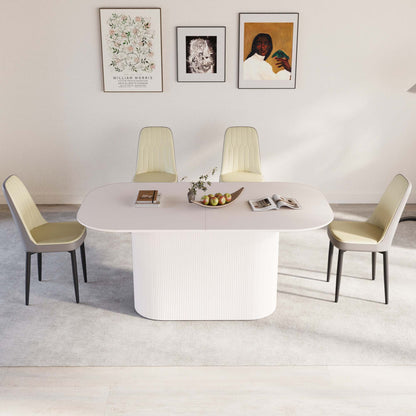 63 'medieval modern cream style MDF dining table and PU dining chair set 4. Assemble Desktop and black metal leg dining chair set, suitable for home&kitchen