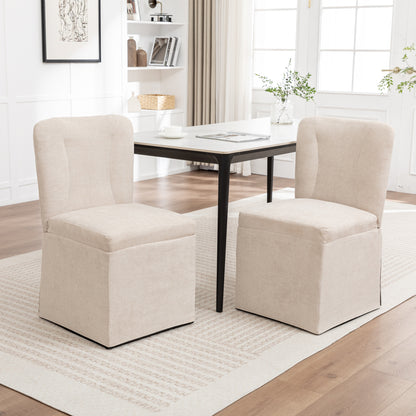 Linen Dining Chairs, Modern Fabric Side Chairs for Dining Room and Kitchen, with Padded Seat and Backrest, Upholstered Armless Chairs for Living Room, Set of 2 (Beige)