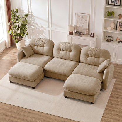 Modular Sectional U Shaped Couch With Ottoman,Premium Chenille Fabric,With 2 Throw Pillows,High-Density Foam Quilted Pleated Design,Easy Install,Fits Bedrooms,Reading Nooks,Camel