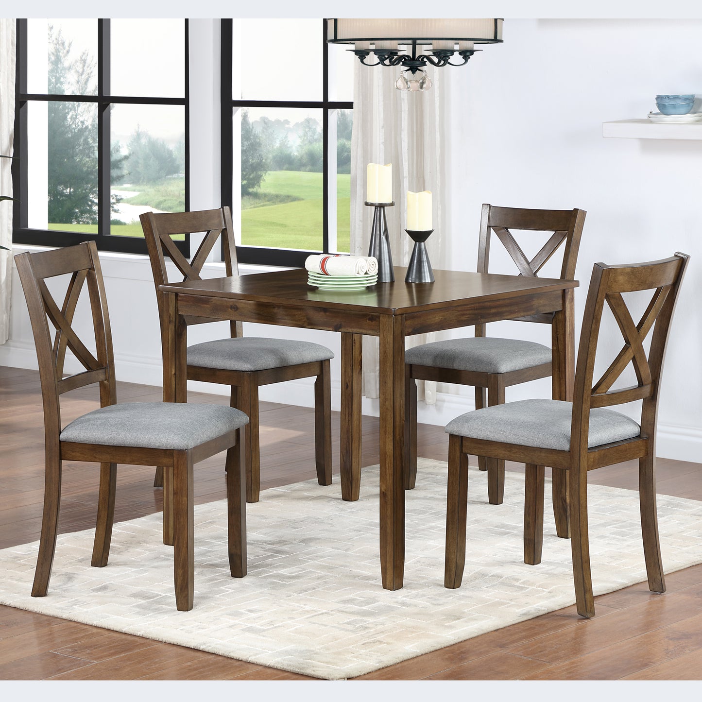 Elegant 5-piece Wooden Dining Table Set with 4 Chairs, Dining Table Set for 4 People, Modern 4 Person Dining Table Set for Living Room, Kitchen and Dining Room, Walnut