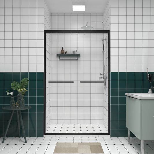 44-48'x76' Aluminum Frame Double Sliding Shower Door,Bypass Bathroom Sliding Door with Premium 1/4' (6mm) Clear Tempered Glass, Black Hardware Sliding Glass Shower Enclosure,Matte Black Finished