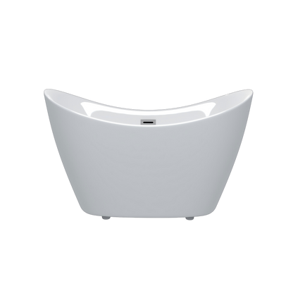 67' Gloss White Acrylic Freestanding Tub with Chrome Overflow and Pop-Up Drain, Reinforced Fiberglass, Ergonomic Design