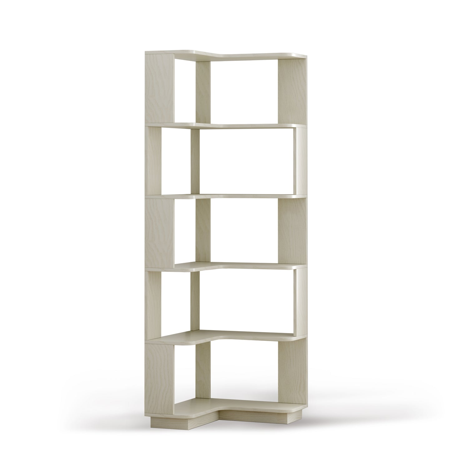 6 Tier L-Shaped Corner Bookshelf in White Oak Wood Grain with Anti-Drop Panels and Anti-Tipping Safety Device for Living Room, Bedroom, or Home Office