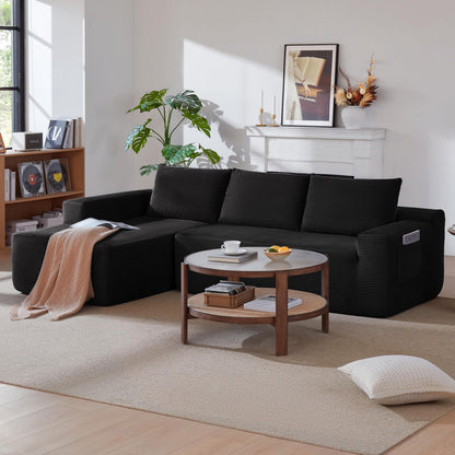 NEW-96.9' Cloud Sectional Couch with L-Shape Chaise,Modern Modular Sofa with Deep Seat, Upholstered Couches for Living Room Bedroom,No Assembly Required, (Corduroy Fabric),Black