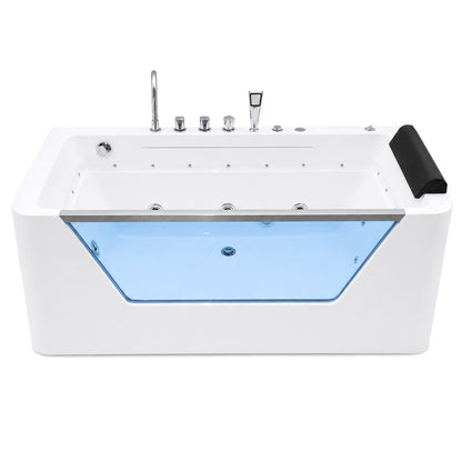 Xavier 66.93 '* 31.5' single white acrylic massage bathtub, equipped with GFCI plug and UL certified water pump, UPC certified drain