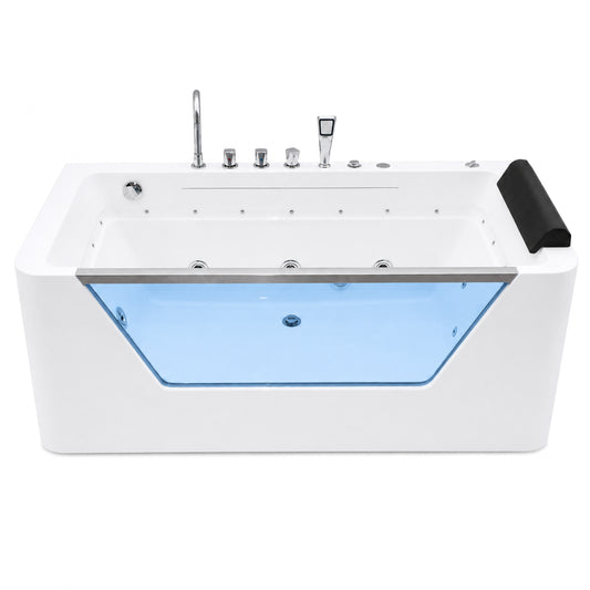 Xavier 66.93 '* 31.5' single white acrylic massage bathtub, equipped with GFCI plug and UL certified water pump, UPC certified drain