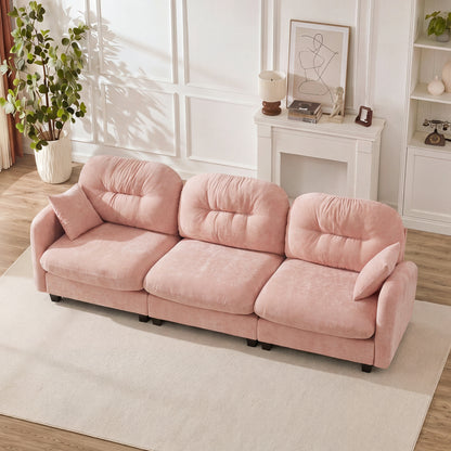 Three-Seate Modular Sectional Couch,Soft Chenille Fabric High-Density Foam,Quilted Pleated Design Ergonomic Design,Elegant Armrests,High Quality Wooden Base,Fits Bedrooms Living Rooms,Pink