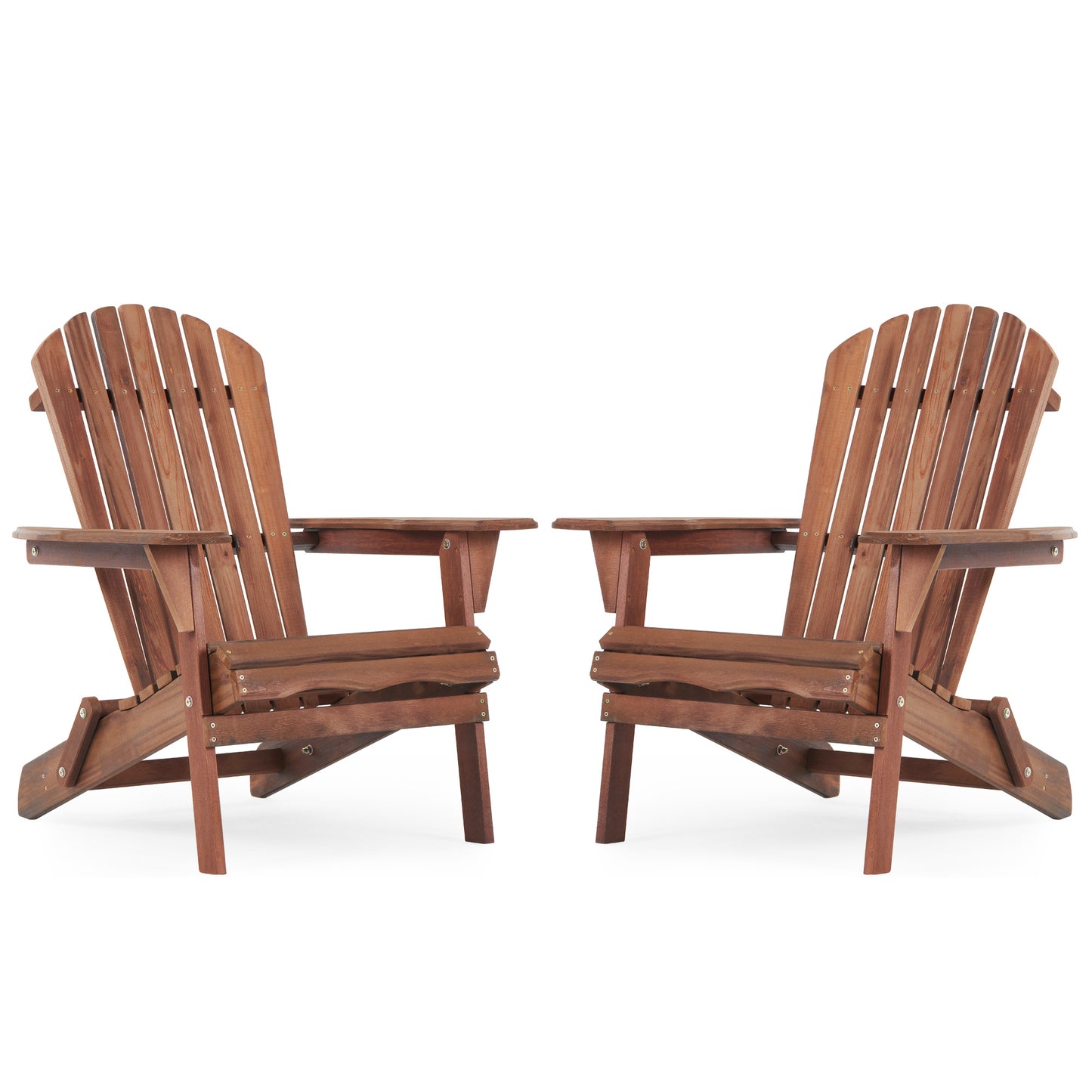 SoliWood Wooden Outdoor Folding Adirondack Chair Set of 2 for Garden, Lawn, Backyard, Natural & Light Brown, Solid Wood