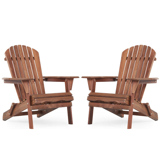 SoliWood Wooden Outdoor Folding Adirondack Chair Set of 2 for Garden, Lawn, Backyard, Natural & Light Brown, Solid Wood