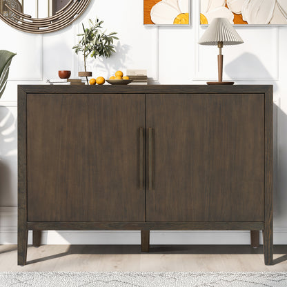 U_STYLE 47.25-Inch Farmhouse Sideboard with Pine Veneer and 2 Doors, Retro Buffet with Adjustable Feet, Minimalist Wooden Storage Cabinet with Metal Handles for Living Room, Kitchen