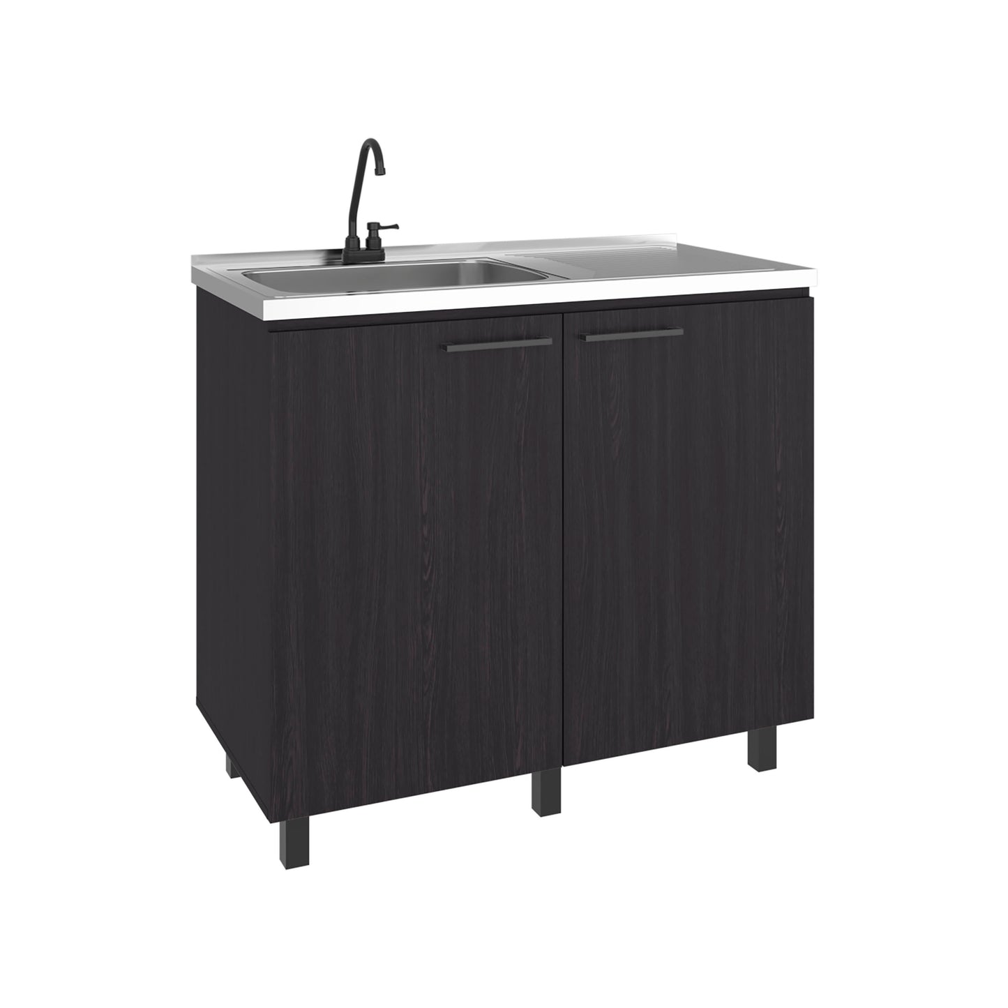 Napoles Utility Sink Complete with Faucet, Freestanding Base with Legs and Deep Stainless Steel Basin, Modern Multi-Purpose Sink for Kitchen, Laundry or Utility Room, Black + Dark Walnut