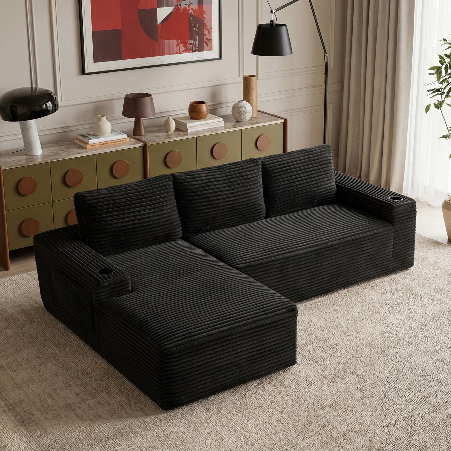 104 Inch Cloud Sectional Couch,Modern Modular Sectional Sofa with Deep Seat,Corduroy Boneless Couches with L-Shape Chaise for Living Room Bedroom,No Assembly Required