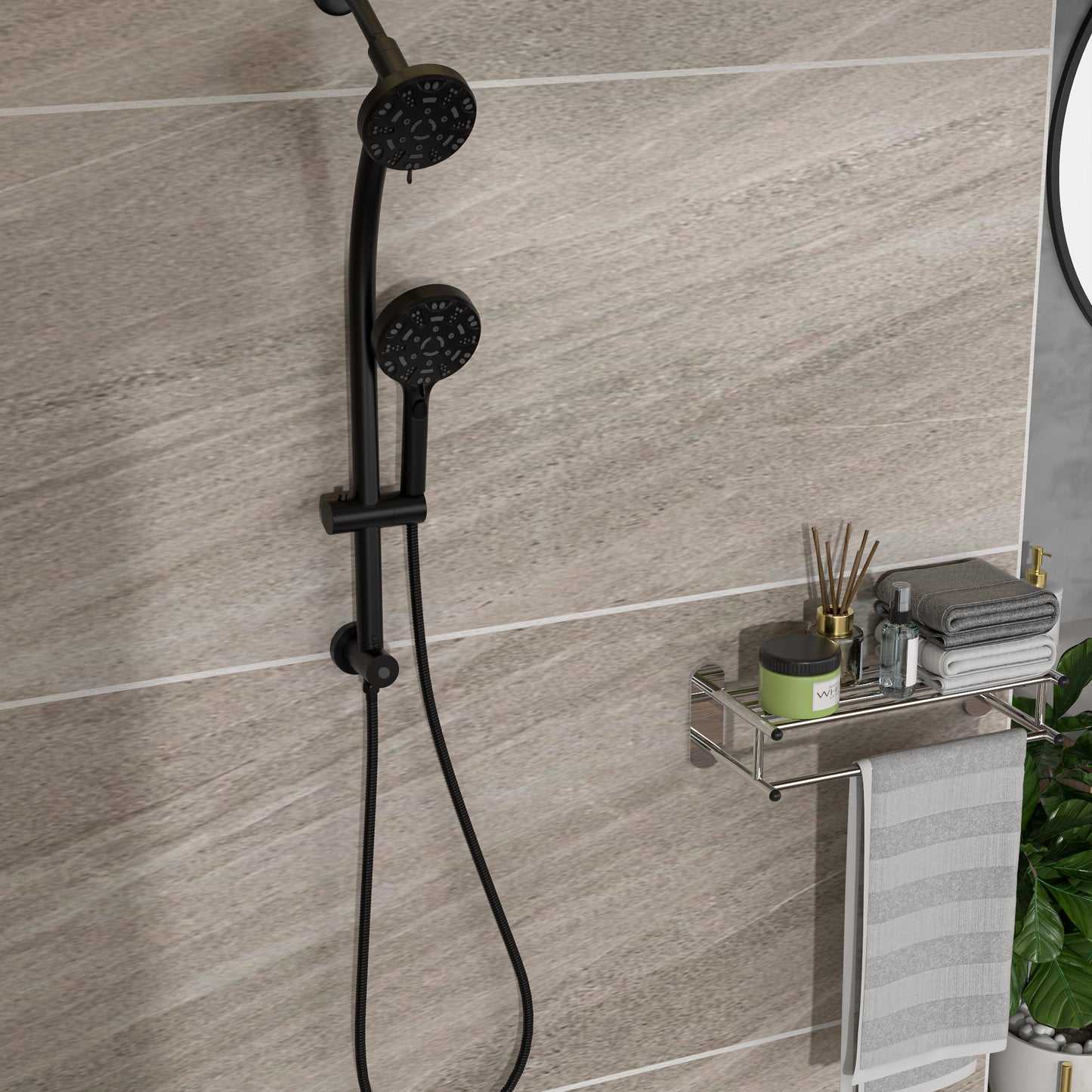 Multi Function Dual Shower Head - Shower System with 4.7' Rain Showerhead, 8-Function Hand Shower, Adjustable Slide Bar,Matte Black
