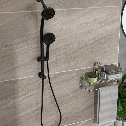 Multi Function Dual Shower Head - Shower System with 4.7' Rain Showerhead, 8-Function Hand Shower, Adjustable Slide Bar,Matte Black