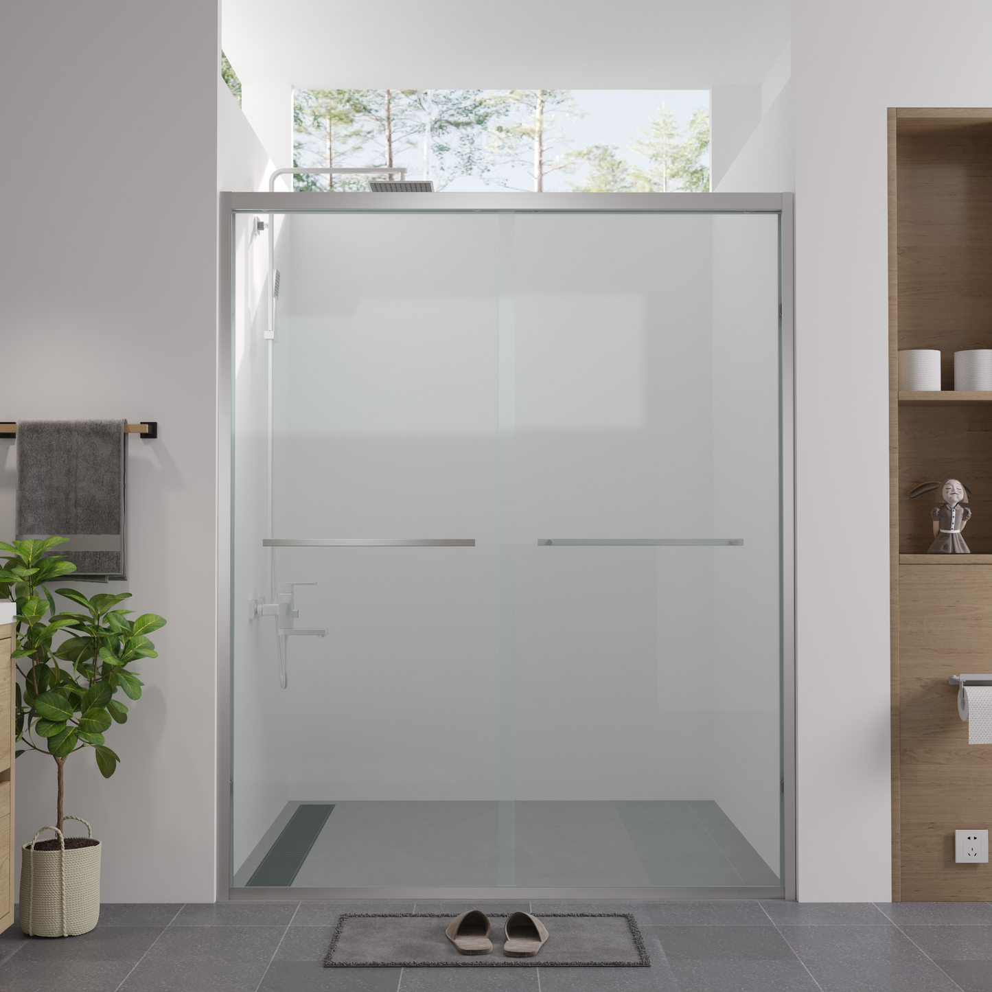 56-60'x74' Aluminum Frame Double Sliding Shower Door,Bypass Bathroom Sliding Door with Premium 1/4' (6mm) Clear Tempered Glass, Chrome Hardware Sliding Glass Shower Enclosure,Chrome  Finished