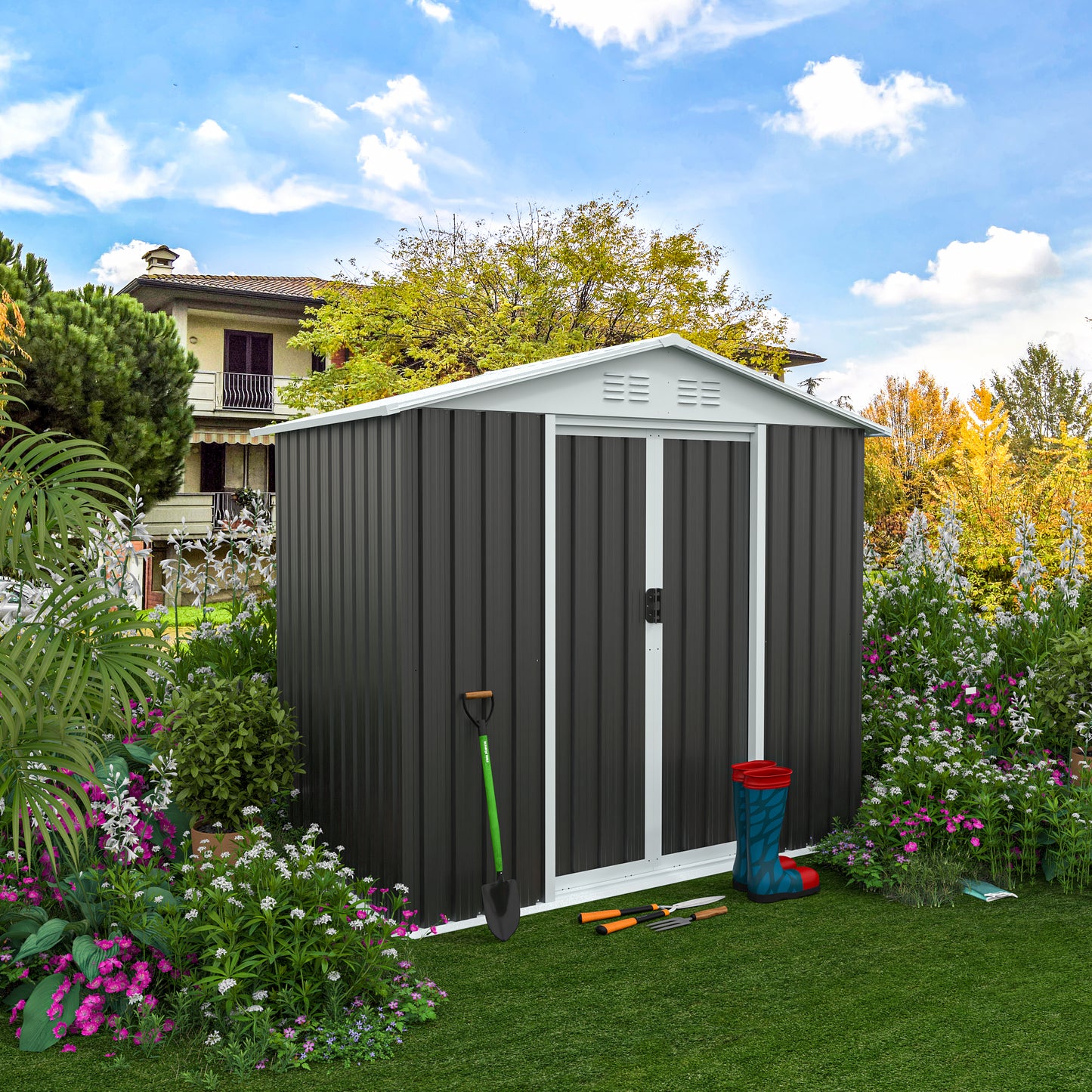 Outdoor Storage Sheds 6FTx4FT Apex Roof Grey