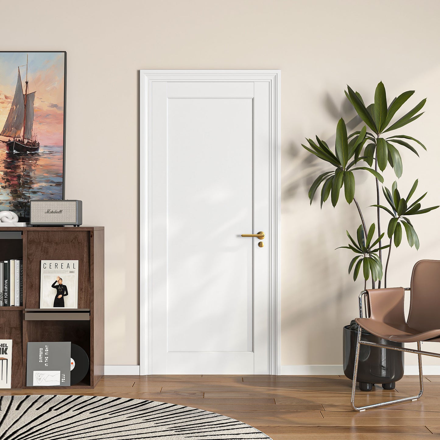 24' X 80' 1+2Panel Slab Door ,French Interior Door Paintable MDF Door Panel, for Closet Pantry Bedroom Livingroom Study Office,w/o Hardware & Frame
