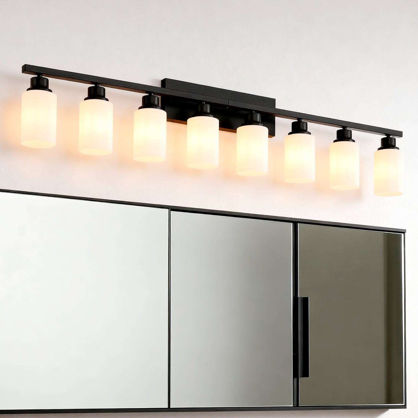 Wall Lamp 8-Light ,Bathroom Vanity Light, Matte Black Bathroom Light Fixtures, Modern Wall Light with  Glass Shade, Wall Sconce Lighting for Bedroom Living Room(NO INCLUDED BULBS)-E26