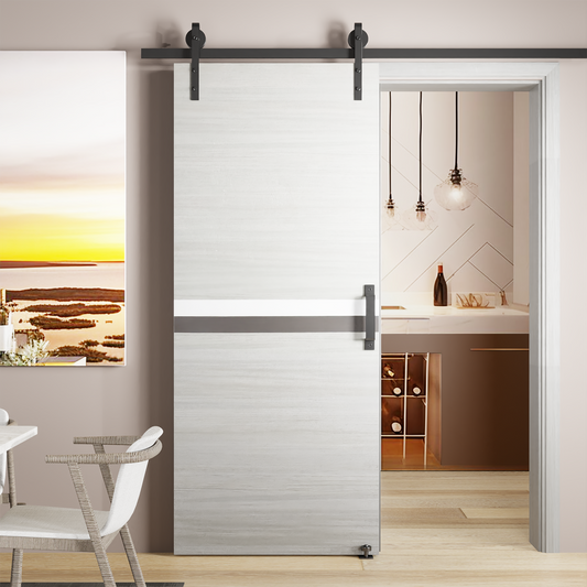 CRAZY ELF 28' x 80' Melamine Integrated Door Slab + 6.6FT Sliding Track Kit + Adjustable Floor Guider + Pull Handle, Modern Interior Door panel, Protected By 2mm Thick Melamine Layer, Moisture-proof