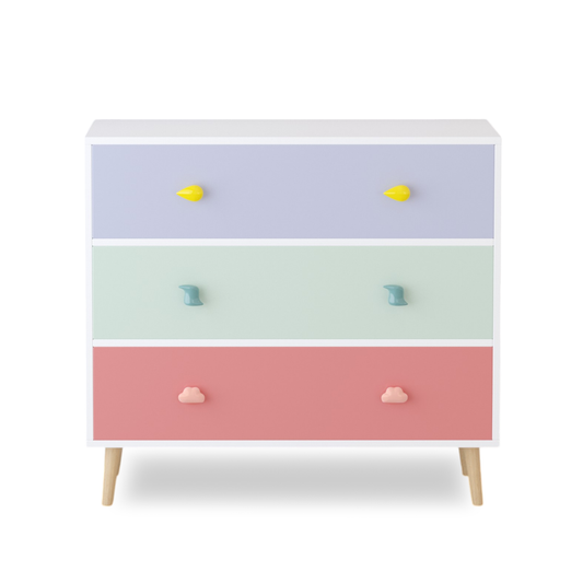 Kids 3 Drawer Dresser, Colorful Storage Cabinet with Anti-Tip Safety for Toddler Room, Nursery, Living Room, Apartment - Solid Wood & MDF Construction