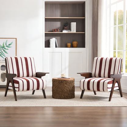 Modern armchair Widened armrests on both sides Solid wood legs Comfortable to sit on, casual reading chair, living room, bedroom, office Red and white stripes(One Pack)