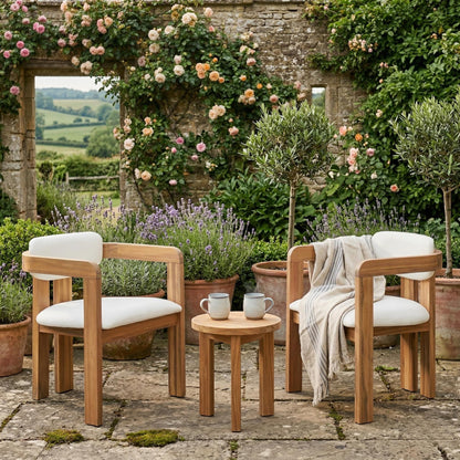 Set of 2 Outdoor Acacia Wood Dining Chairs with Cushions, Modern Solid Wood Armchairs with Weather-Resistant Upholstery for Patio, Garden, Balcony & Backyard,Beige Cushion