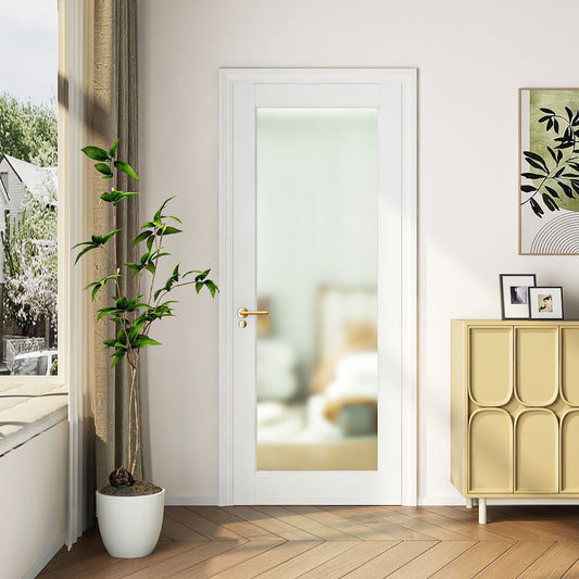 32' X 80'French Interior Door, Tempered Frosted Glass Slab Door for Pantry Doors, French Doors, Pocket Doors, Solid Core prehung Interior Door Without Hardware Kit, White
