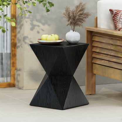 14.25' Black Prismatic Symmetry Concrete Side Table with Smooth Wood Grain Texture and Modern Prismatic Shape – Weather-Resistant Accent for Patio, Garden, or Balcony