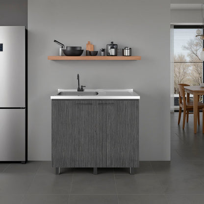 Napoles Utility Sink Complete with Faucet, Freestanding Base with Legs and Deep Stainless Steel Basin, Modern Multi-Purpose Sink for Kitchen, Laundry or Utility Room, Smoke Gray