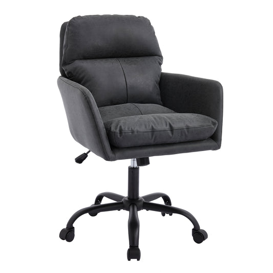 TY Adjustable Office Chair, Ergonomic Swivel Chair, Black Leather, Comfortable for Long Sitting, Versatile Home and Office Use