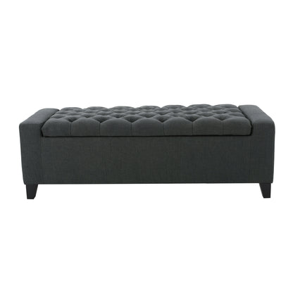 Contemporary Storage Ottoman with Tufted Top in Dark Grey Fabric