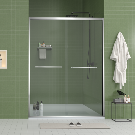 56-60'x70' Aluminum Frame Double Sliding Shower Door,Bypass Bathroom Sliding Door with Premium 5/16' (8mm) Clear Tempered Glass, Chrome Hardware Sliding Glass Shower Enclosure,Chrome Finished