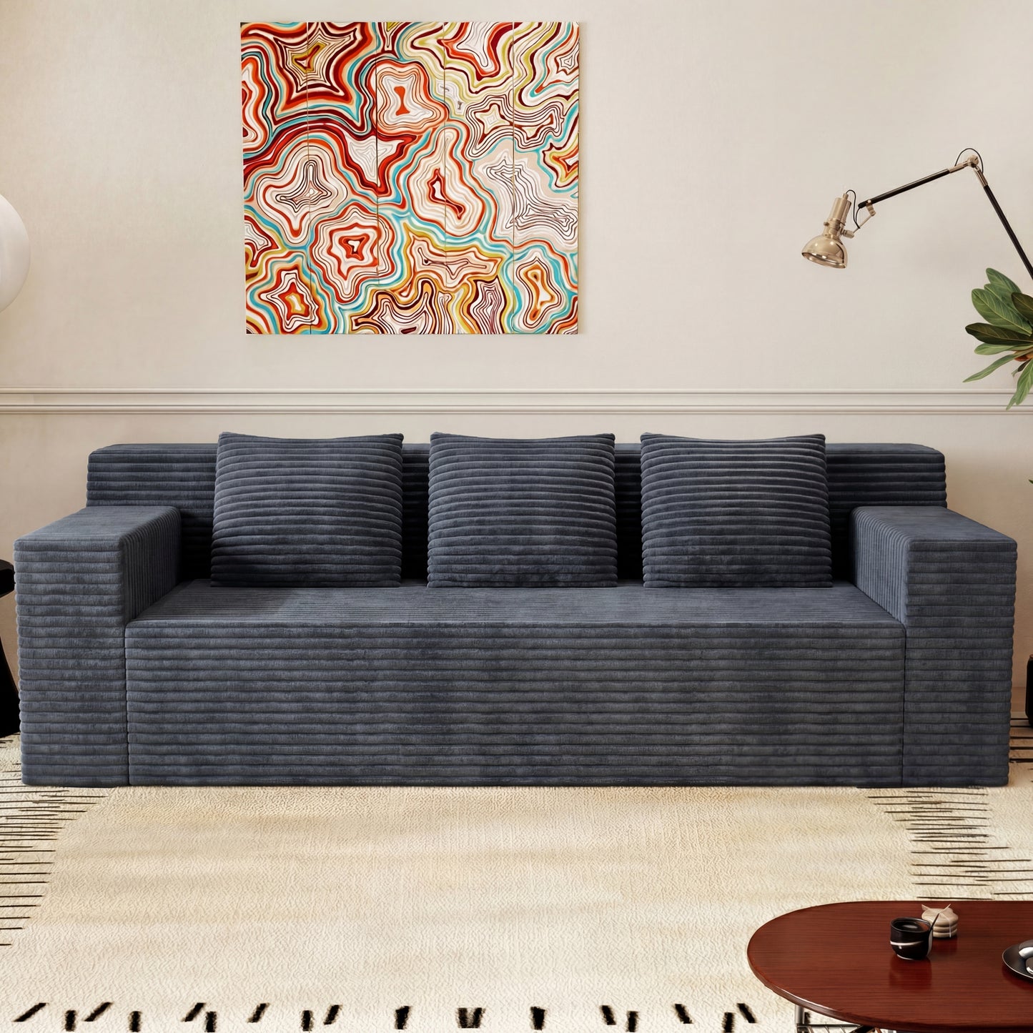 71' Love Seat Couches, Corduroy Boneless Loveseat with Deep Seats, 2 Seat Couch Apartment Size Couch with 3 Pillows&Side Pockets for Bedroom, Office, No Assembly Required, Dark Grey