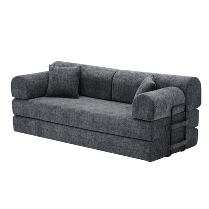 Convertible Sleeper Sofa Bed in Speckled Black with Soft Boucle Fabric,Folding Mattress Couch with Fixed-Shape Frame for Living Room or Bedroom
